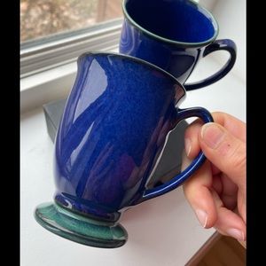 DENBY Pair of footed coffee tea mugs Metz blue green